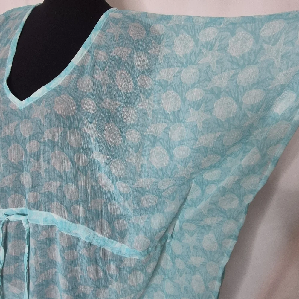 Just (Bee) Aqua Blue Seashell Beach Swim Coverup Sheer - Adjustable / One Size - Picture 8 of 12